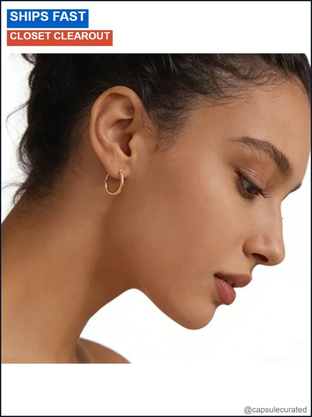 14K Gold Plated U-Shaped Hoop Earrings Women Minimalist Everyday 14K Gold Plated